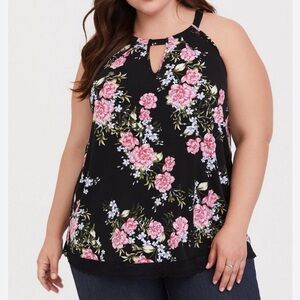 Torrid Studio Knit High Neck Keyhole Top Size 3 Plus Size Floral Black‎
